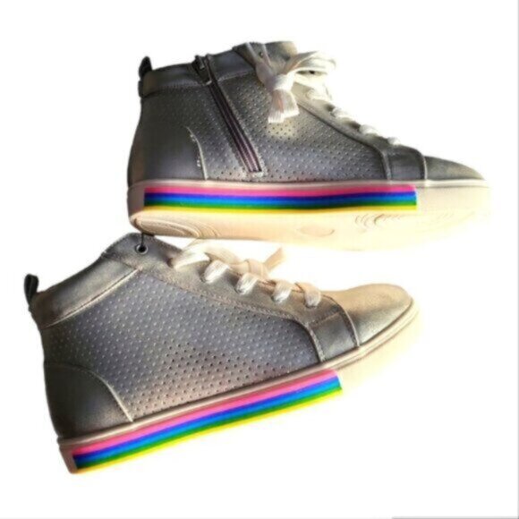 Retro Metallic Silver High top Sneakers Runners Women's 8 - Picture 9 of 9